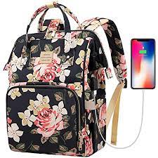 Image of Black Backpack with Flowers and Built-In Charger