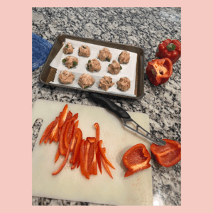 Picture of meatball and red peppers meal prep